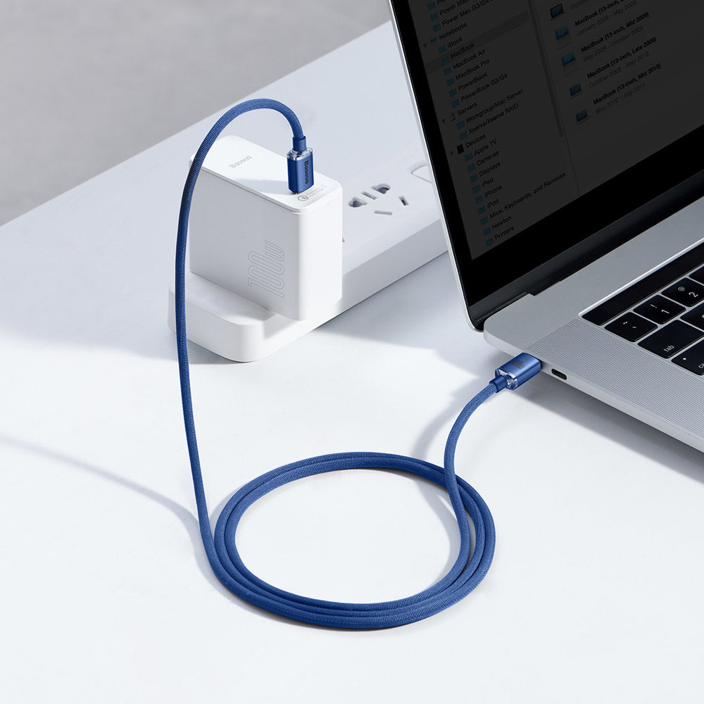 USB-C - USB-C Baseus Crystal Shine Series -data- ja latauskaapeli, 100W, 1.2m, Sininen CAJY000603
