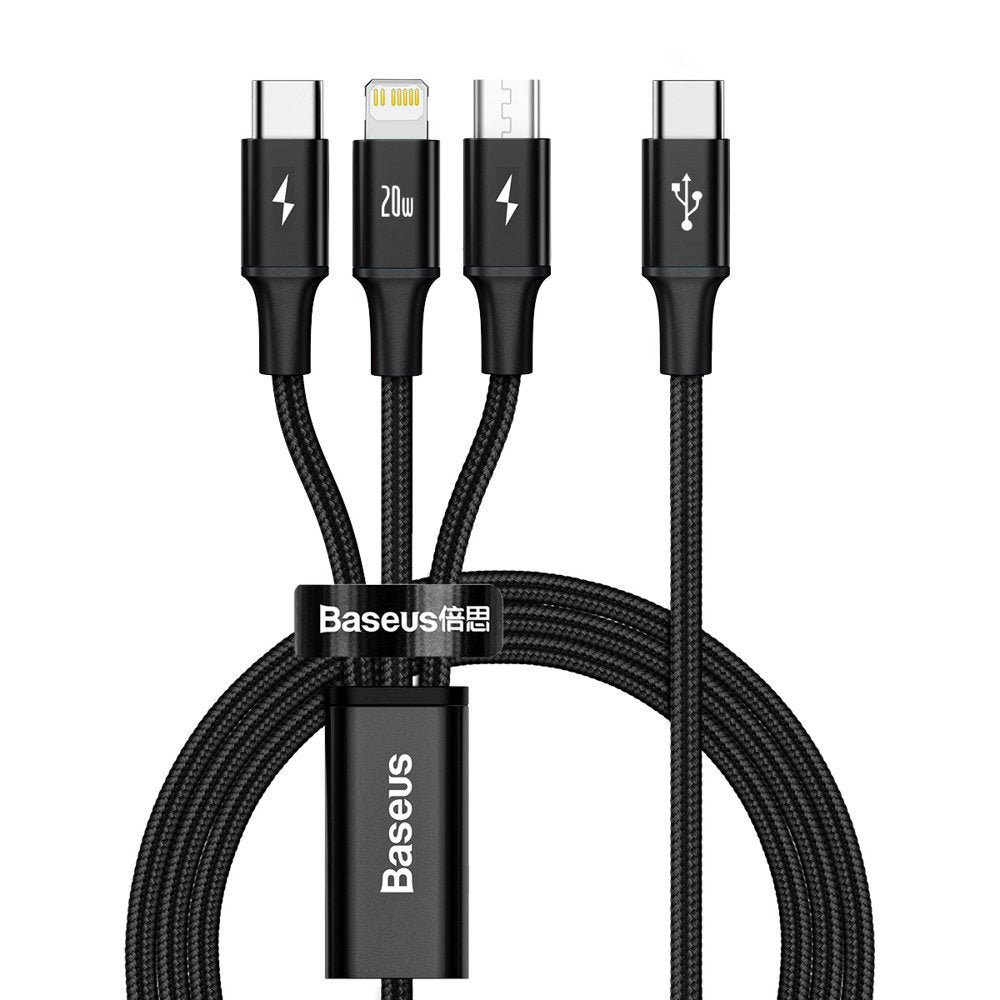 USB-C - Lightning / microUSB / USB-C Baseus Rapid 3in1 -latauskaapeli, 20W, 1.5m, Musta CAMLT-SC01