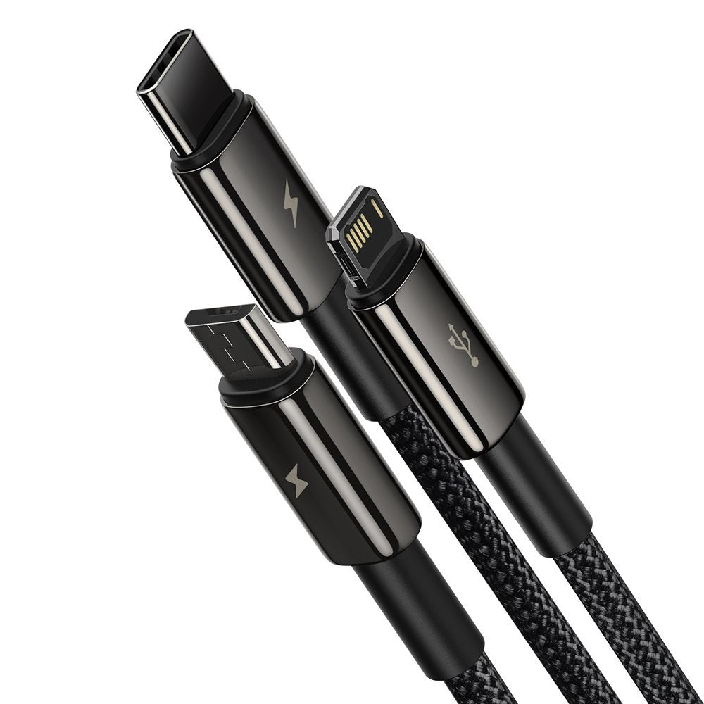 USB-A - Lightning / microUSB / USB-C Baseus Tungsten Gold 3in1 -latauskaapeli, 18W, 1.5m, Musta CAMLTWJ-01