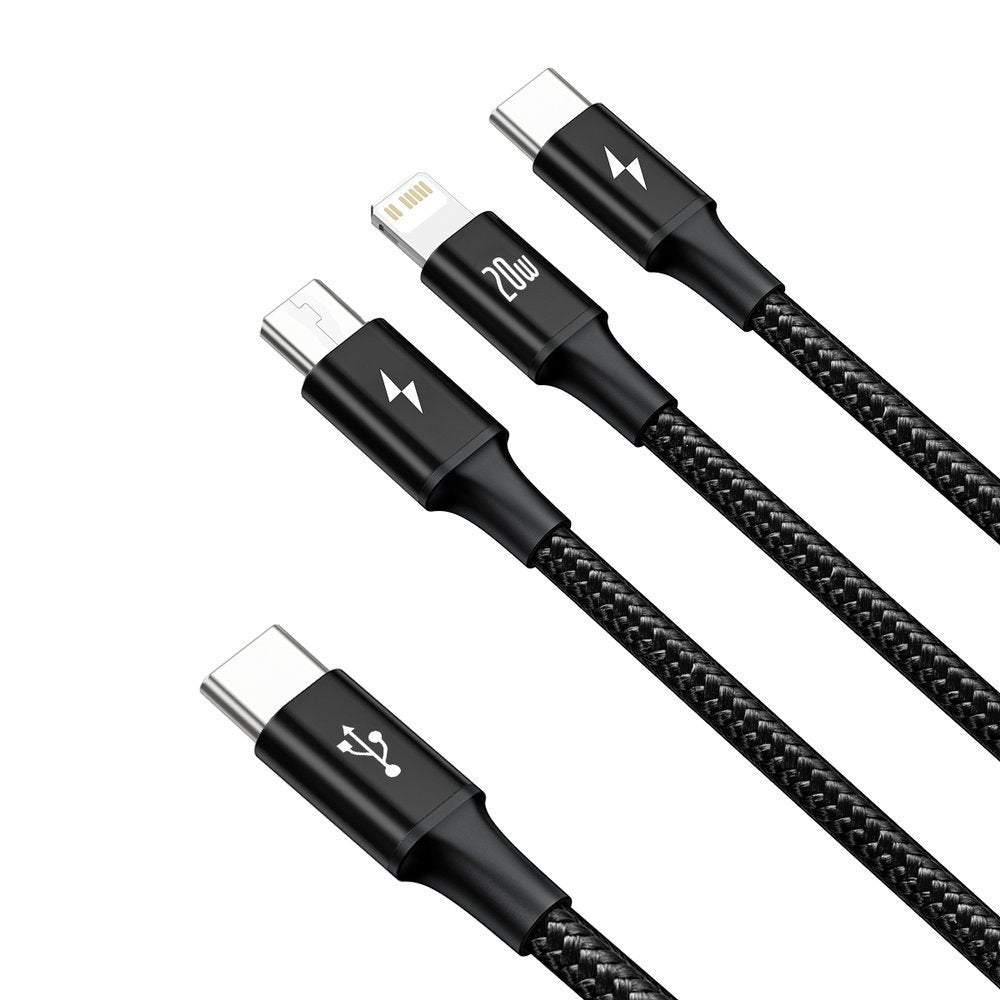 USB-C - Lightning / microUSB / USB-C Baseus Rapid 3in1 -latauskaapeli, 20W, 1.5m, Musta CAMLT-SC01