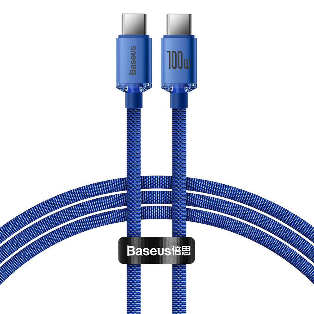 USB-C - USB-C Baseus Crystal Shine Series -data- ja latauskaapeli, 100W, 1.2m, Sininen CAJY000603