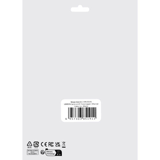 Verkkokaapeli UGREEN NW101, UTP, Cat6, 1m, musta