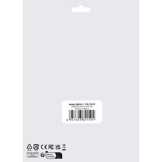 Verkkokaapeli UGREEN NW102, UTP, Cat6, 1m, musta