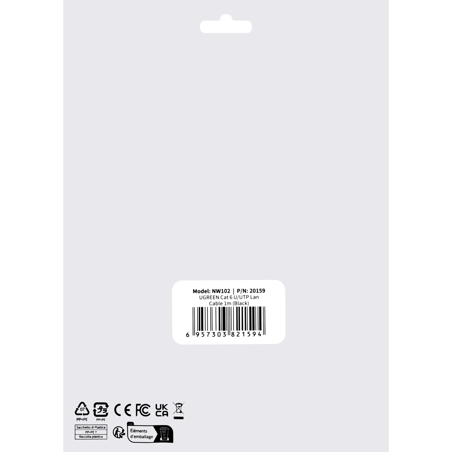Verkkokaapeli UGREEN NW102, UTP, Cat6, 1m, musta