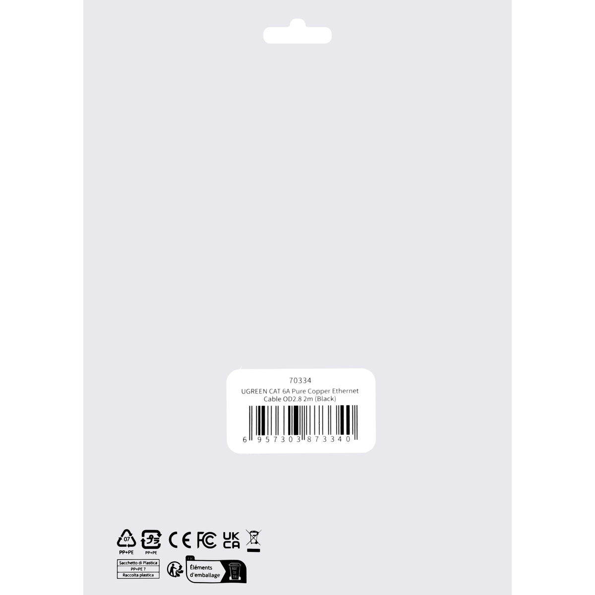 Verkkokaapeli UGREEN NW122, UTP, Cat6A, 2m, musta