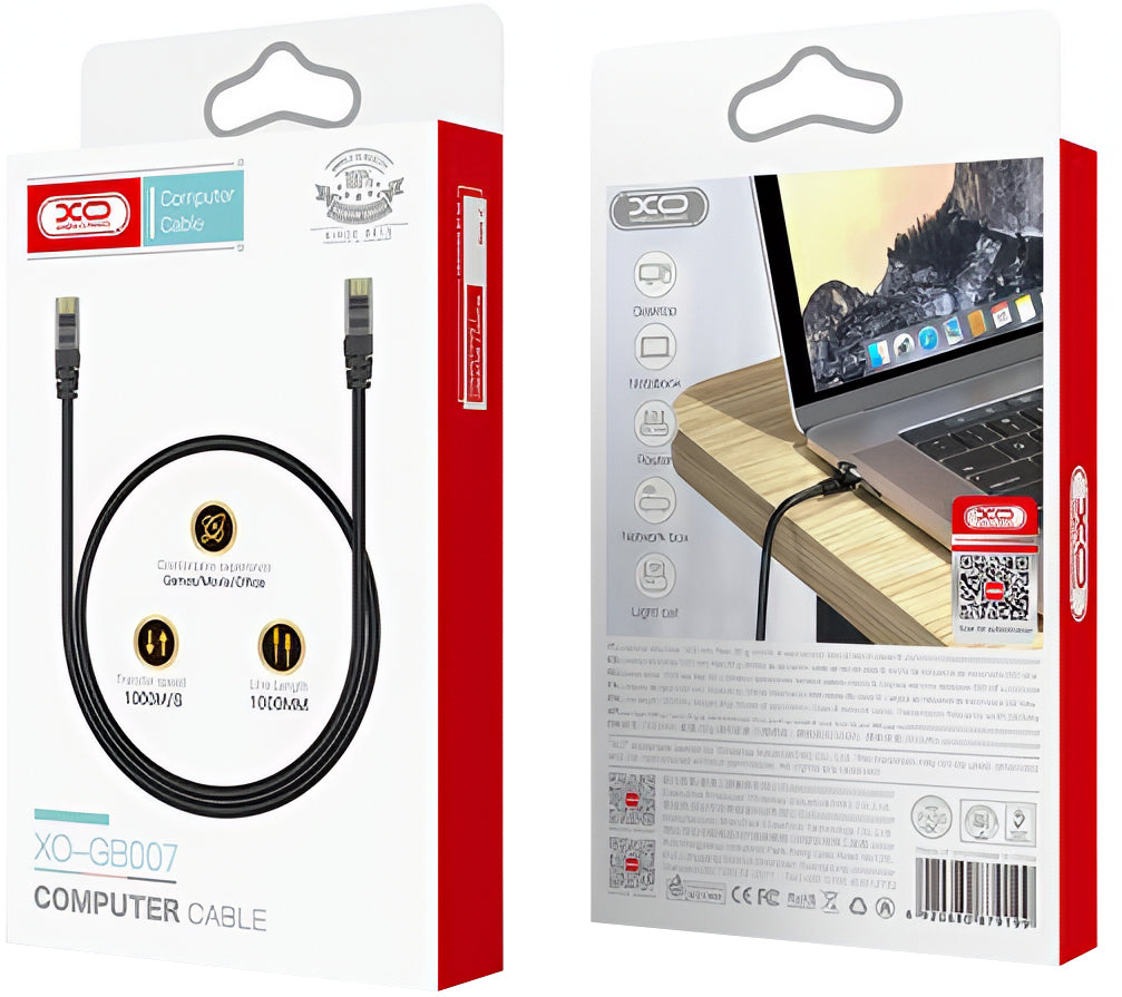 XO Design GB007 -verkkokaapeli, UTP, Cat6, 1m, Musta