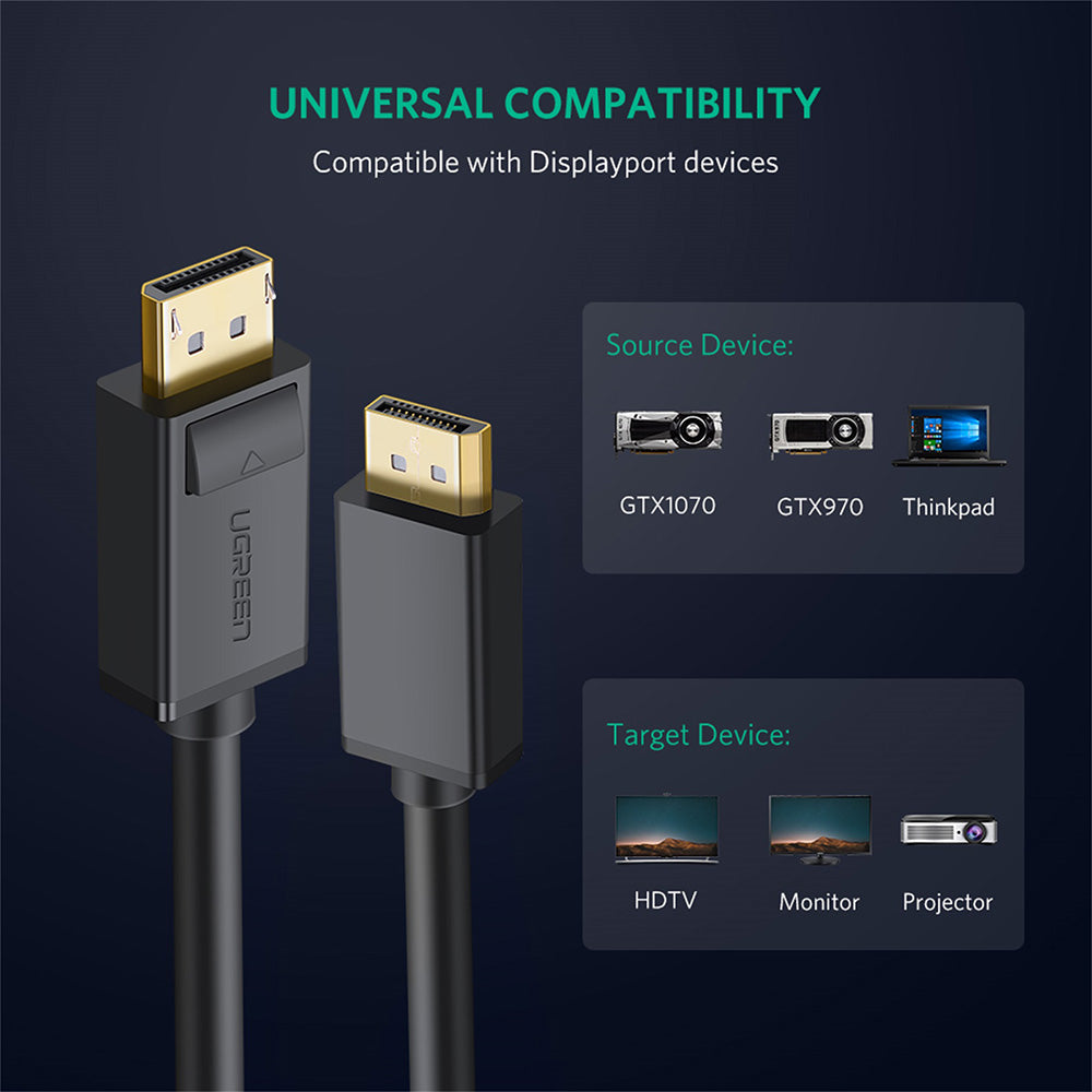 UGREEN DP102 Videojohto, DisplayPort - DisplayPort, 4K, 2m, Musta
