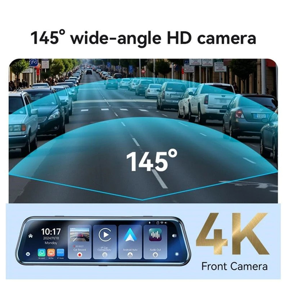 Yesido KM24 Autokamera Carplay / Android Auto, 4K, 9.66 tuuman näyttö