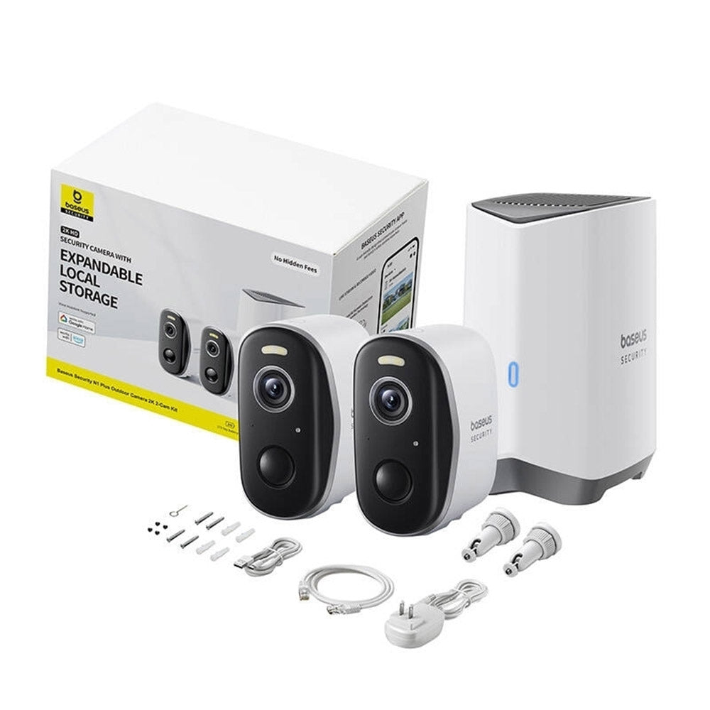 Baseus N1 Plus -valvontakamera, Wi-Fi, 2K, IP67, ulkokäyttöön, 2 kappaleen setti S0TW012131