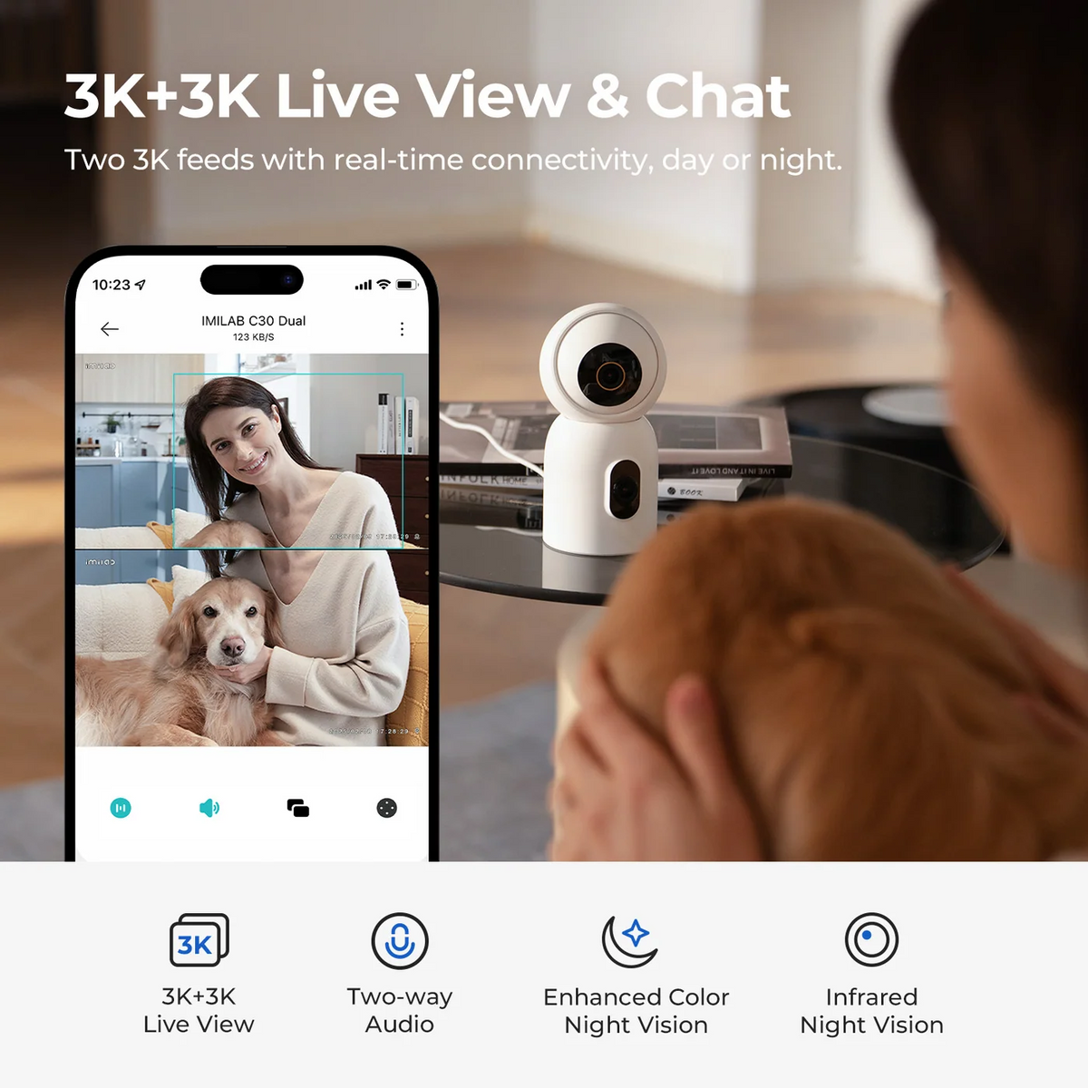 iMILAB C30 Dual -valvontakamera, Wi-Fi, 3K, sisäkäyttöön, CMSXJ111A