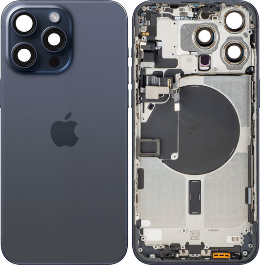 Apple iPhone 15 Pro Max Akkukansi, Keski rungolla, Sininen (Blue Titanium), Vaihto