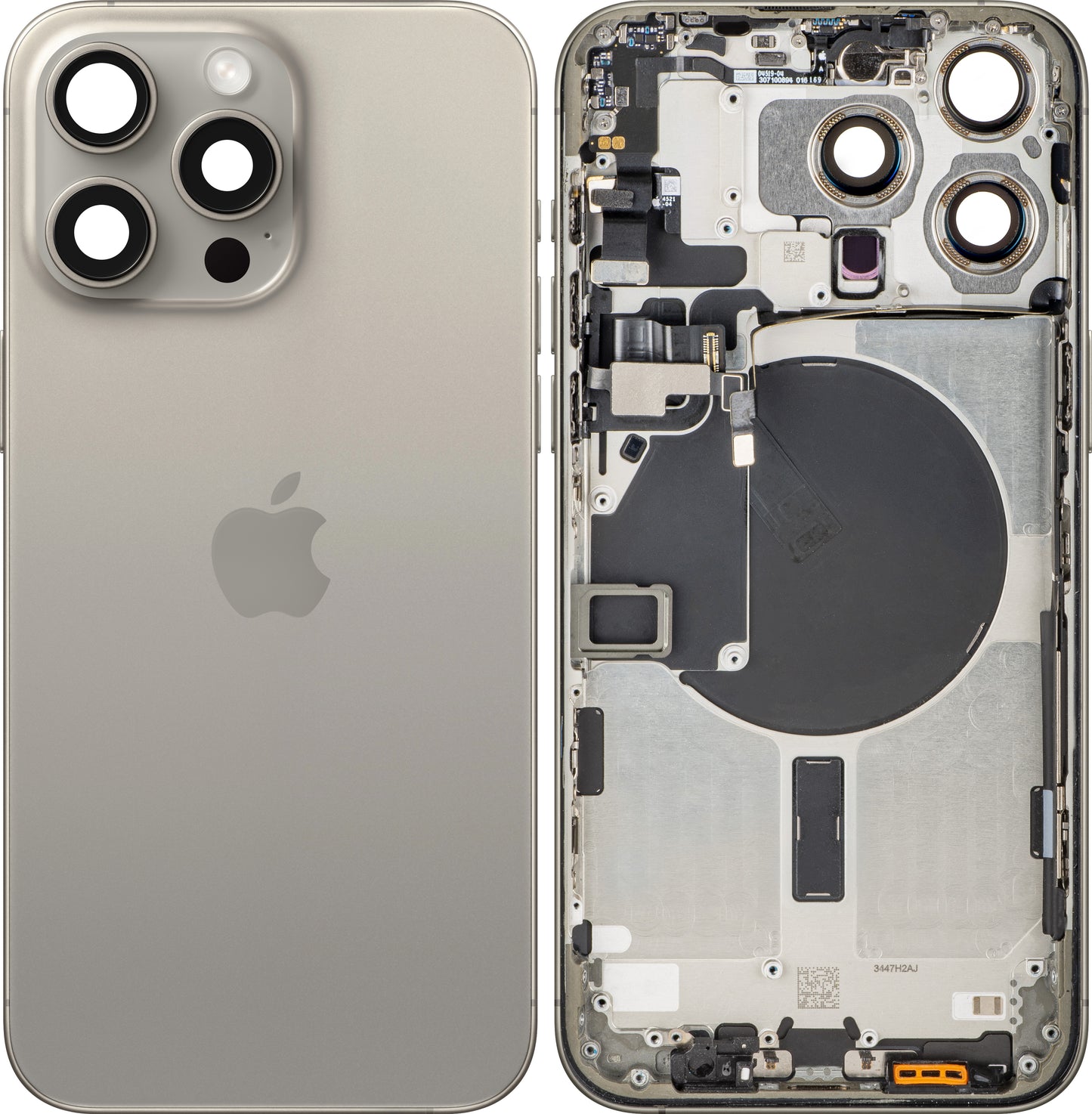 Apple iPhone 15 Pro Max Battery Cover, With Middle Housing, Beige (Natural Titanium), Swap