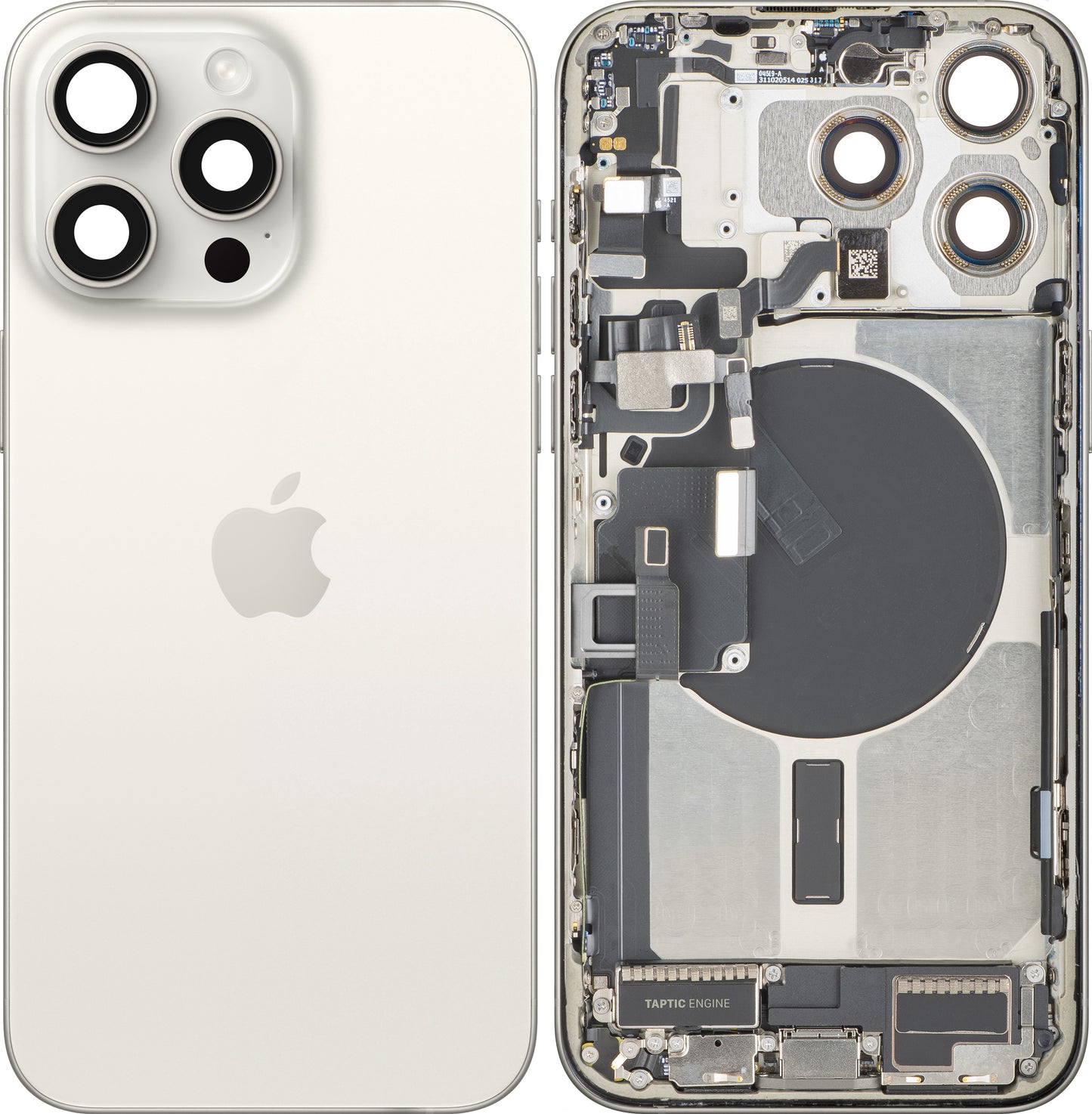 Apple iPhone 15 Pro Max Akkukansi, Keskiyksiköllä, Täydelliset Osat, Valkoinen (White Titanium), Vaihto