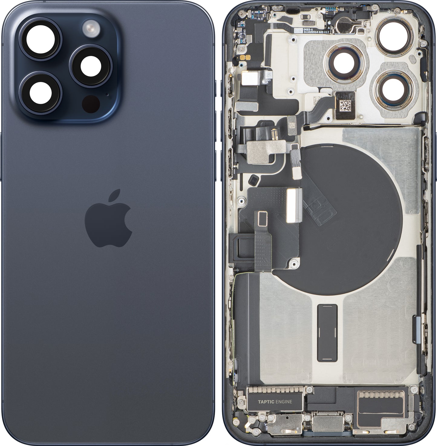 Apple iPhone 15 Pro Max Akkukansi, Keskiyksiköllä, Täydelliset Osat, Sininen (Blue Titanium), Vaihto