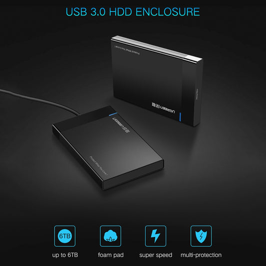 UGREEN US221 -teline HDD / SSD SATA 2.5 tuumaa, USB 3.0, Musta