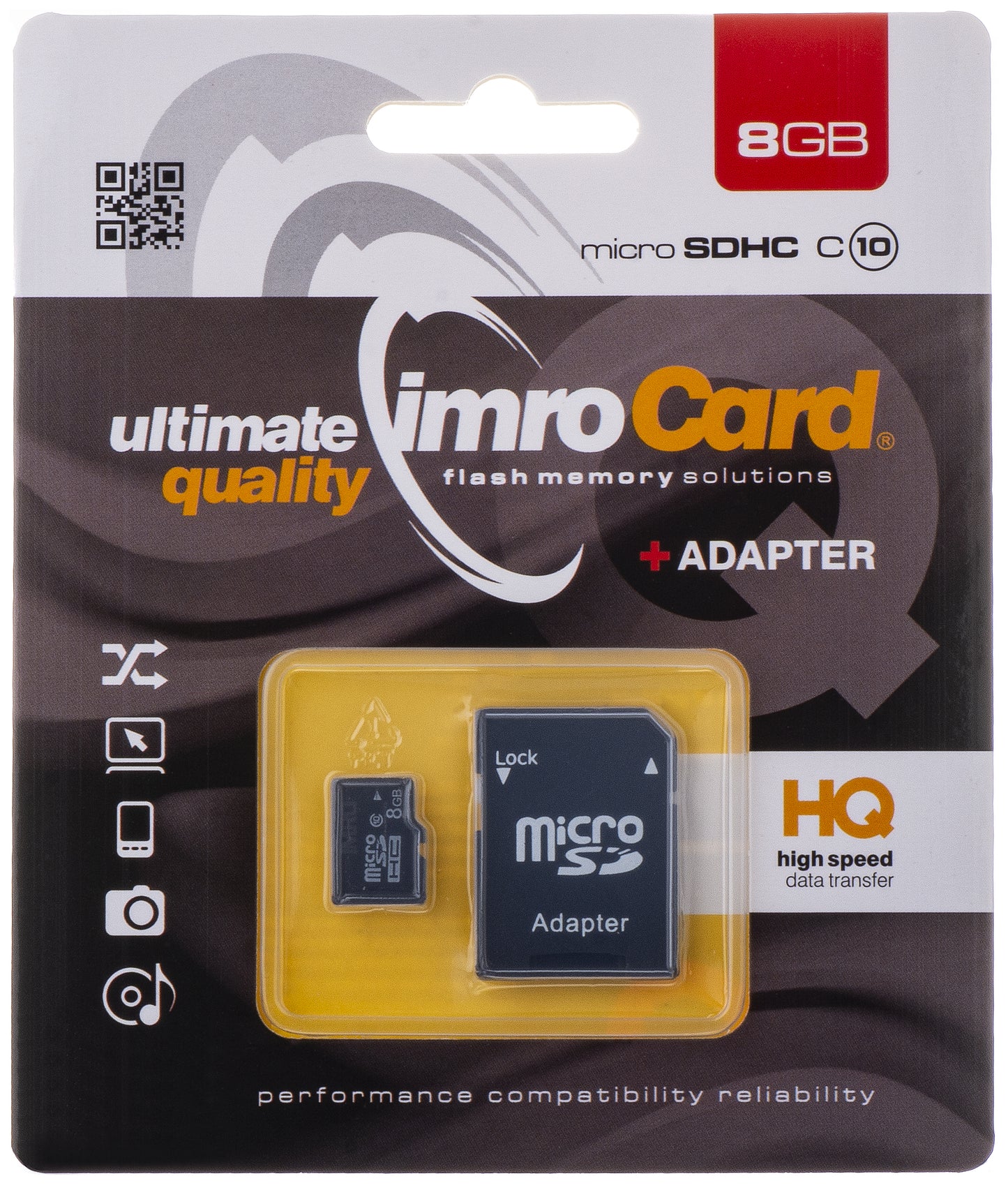 Muistikortti microSDHC Imro, 8Gb, Luokka 10, Sovittimen kanssa