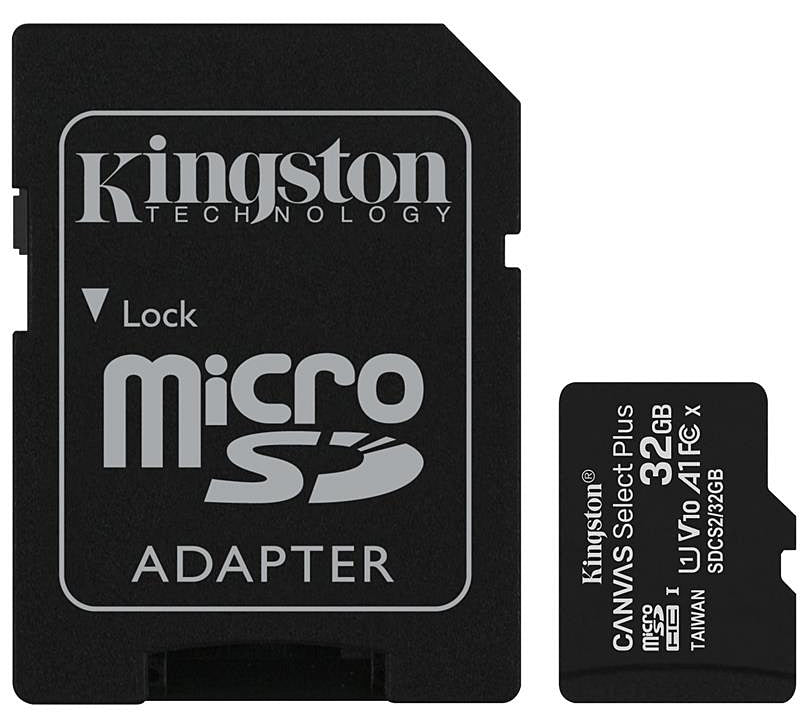 Kingston Canvas Select Plus Android A1 microSDHC-muistikortti, 32Gt, Luokka 10 / UHS-1 U1, SD-sovittimella SDCS2/32GB