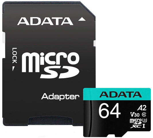 Muistikortti microSDXC Adata Premier Pro, 64Gb, Luokka 10 / UHS-1 U3, Sovittimella AUSDX64GUI3V30SA2-RA1