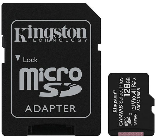 Kingston Canvas Select Plus Android A1 microSDXC-muistikortti Kingston Canvas Select Plus Android A1, 128Gb, Class 10 / UHS-1 U1, SDCS2/128GB-sovittimella varustettuna