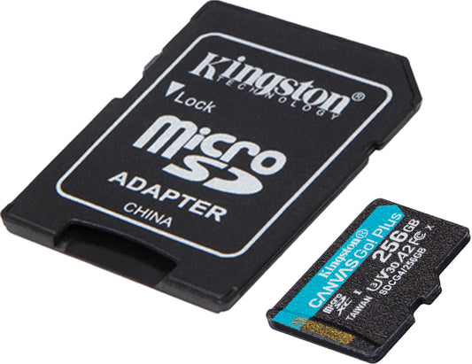 Kingston Canvas Go Plus Android A2 microSDXC-muistikortti, 256 Gt, Luokka 10 / UHS-1 U3, SD-sovittimella SDCG4/256GB