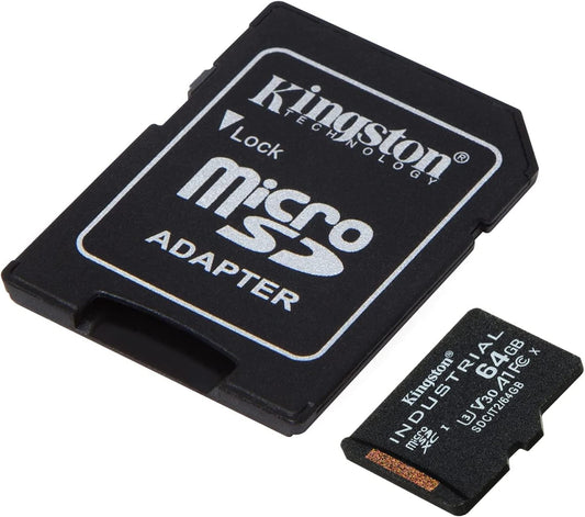 Kingston Industrial microSDXC-muistikortti, 64 Gt, Luokka 10 / UHS-1 U3, sovittimella SDCIT2/64GB