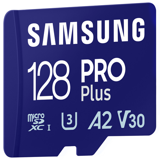 Samsung PRO Plus microSDXC-muistikortti, 128 Gt, Luokka 10 / UHS-1 U3, sovittimella MB-MD128SA/EU