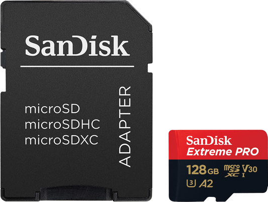 Muistikortti microSDXC SanDisk Extreme Pro, 128Gb, Luokka 10 / UHS-1 U3, Sovittimella SDSQXCD-128G-GN6MA