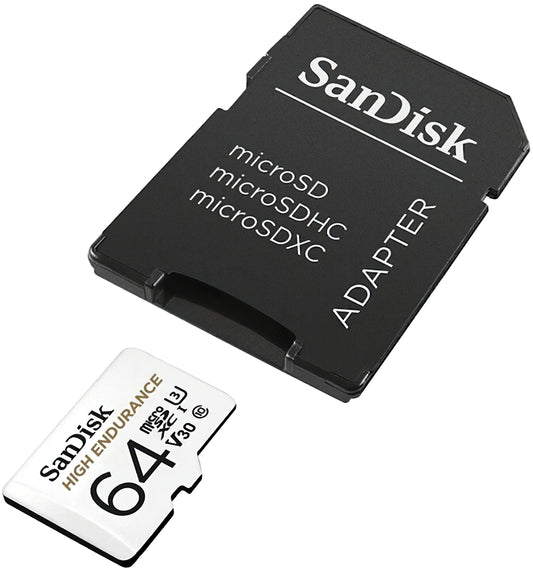 SanDisk High Endurance microSDXC -muistikortti, 64 Gt, Luokka 10 / UHS-1 U3, sovittimella SDSQQNR-064G-GN6IA