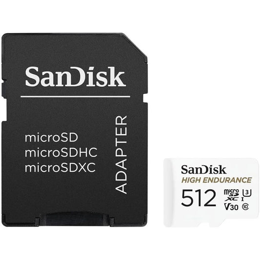 SanDisk High Endurance microSDXC -muistikortti, 512 Gt, Luokka 10 / UHS-1 U3, sovittimella SDSQQNR-512G-GN6IA