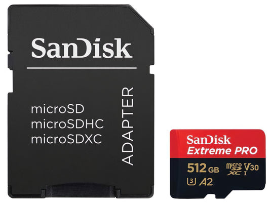 Muistikortti microSDXC SanDisk Extreme Pro, 512Gb, Luokka 10 / UHS-1 U3, Sovittimella SDSQXCD-512G-GN6MA