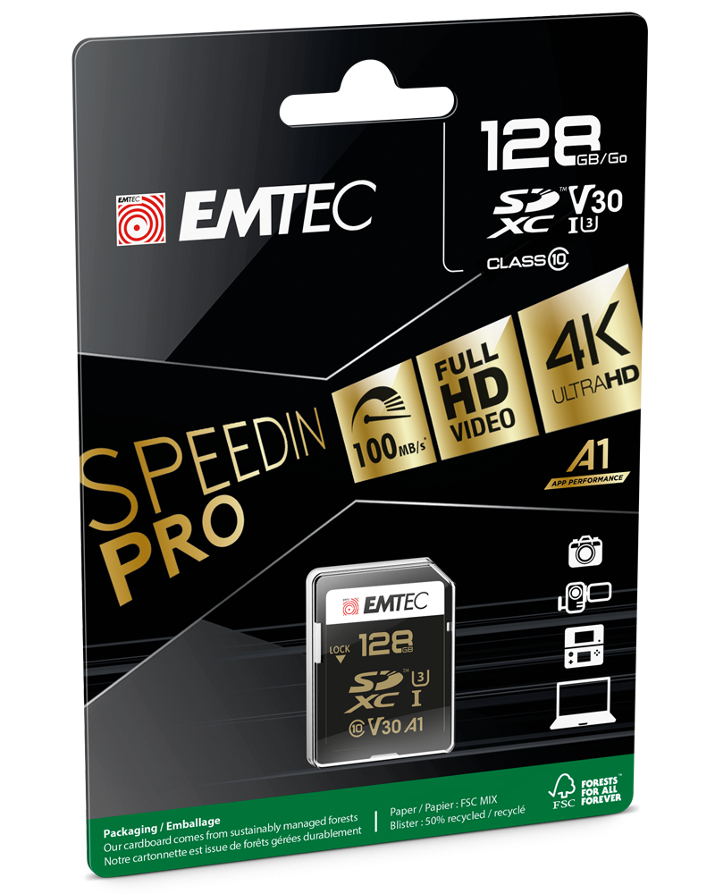 Muistikortti SDXC Emtec SpeedIn Pro, 128Gb, Luokka 10 / UHS-1 U3 ECMSD128GXC10SP