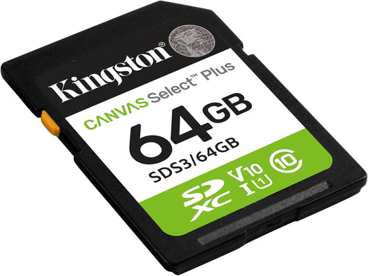 Kingston Canvas Select Plus SDXC -muistikortti, 64 Gt, Luokka 10 / UHS-1 U1 SDS3/64GB