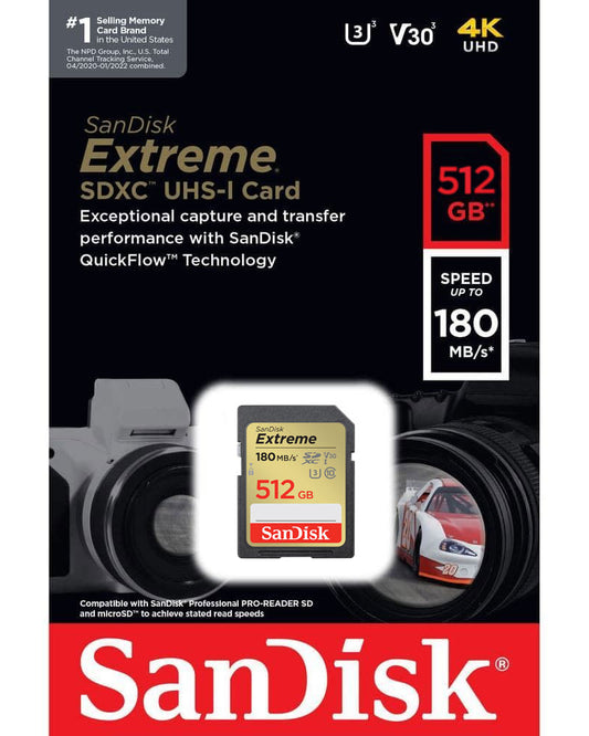 SDXC-muistikortti SanDisk Extreme, 512Gt, Luokka 10 / UHS-1 U3 SDSDXVV-512G-GNCIN