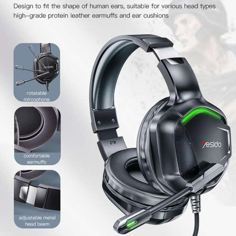 Gaming-kuulokkeet 3.5mm Yesido EK01, RGB, 1.2m, Mustat