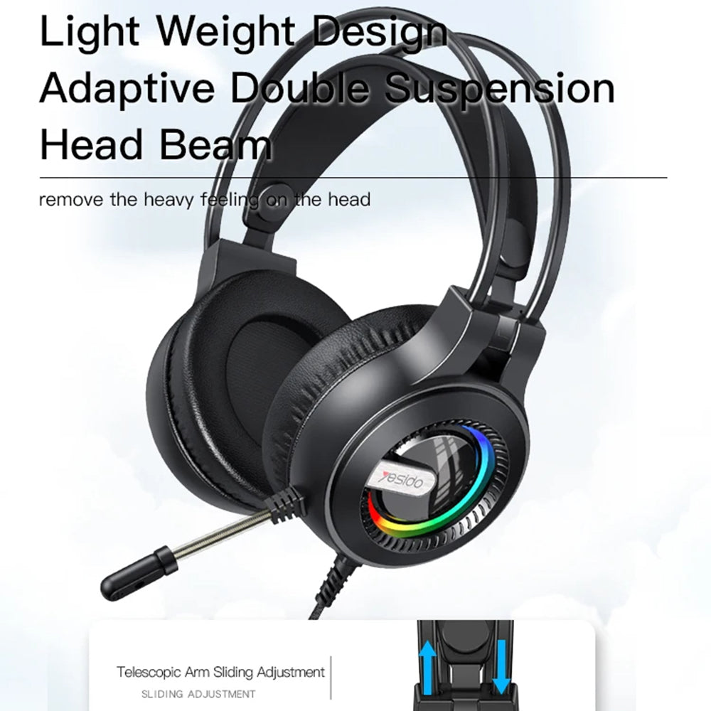 Gaming-kuulokkeet 3.5mm Yesido EK02, RGB, 2.2m, Mustat