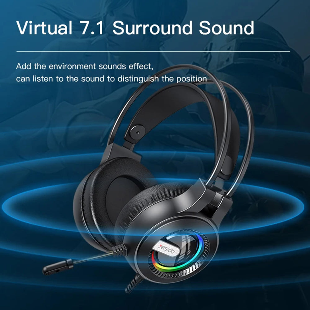 Gaming-kuulokkeet 3.5mm Yesido EK02, RGB, 2.2m, Mustat