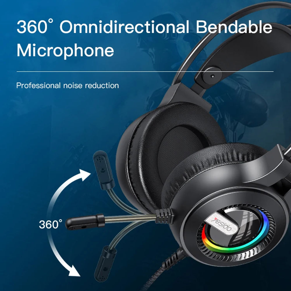 Gaming-kuulokkeet 3.5mm Yesido EK02, RGB, 2.2m, Mustat