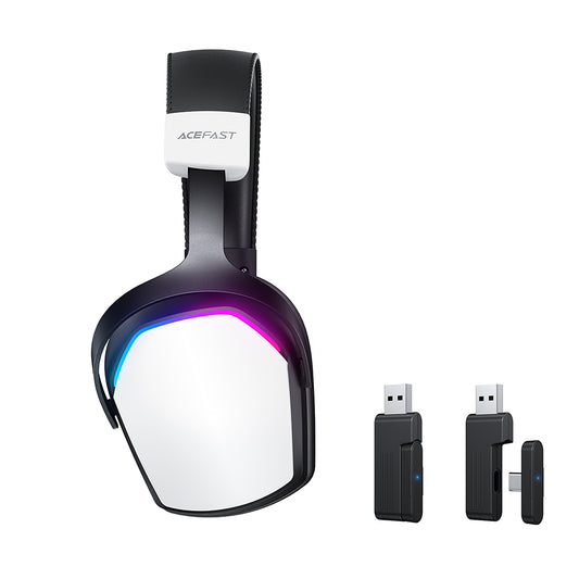 Langattomat pelikuulokkeet Acefast H11, RGB, BT / Wi-Fi / Johdollinen, Valkoiset