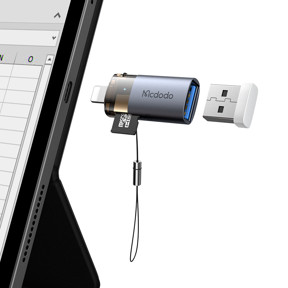 Lightning McDodo OT-7850 -kortinlukija, USB-A (OTG) - microSD, Musta