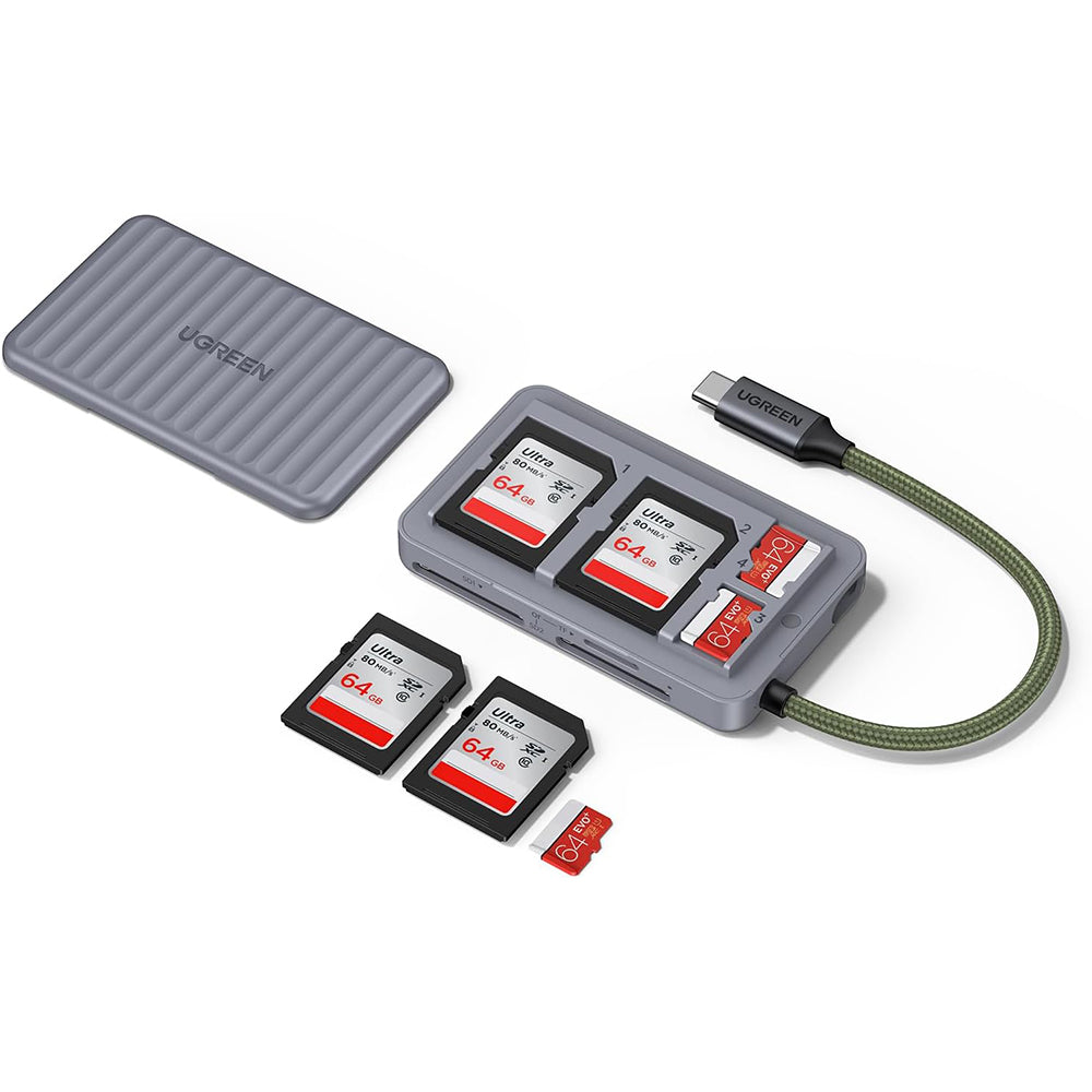 UGREEN 55886 USB-C -kortinlukija, jossa on järjestäjä, 2 x SD - microSD, Harmaa