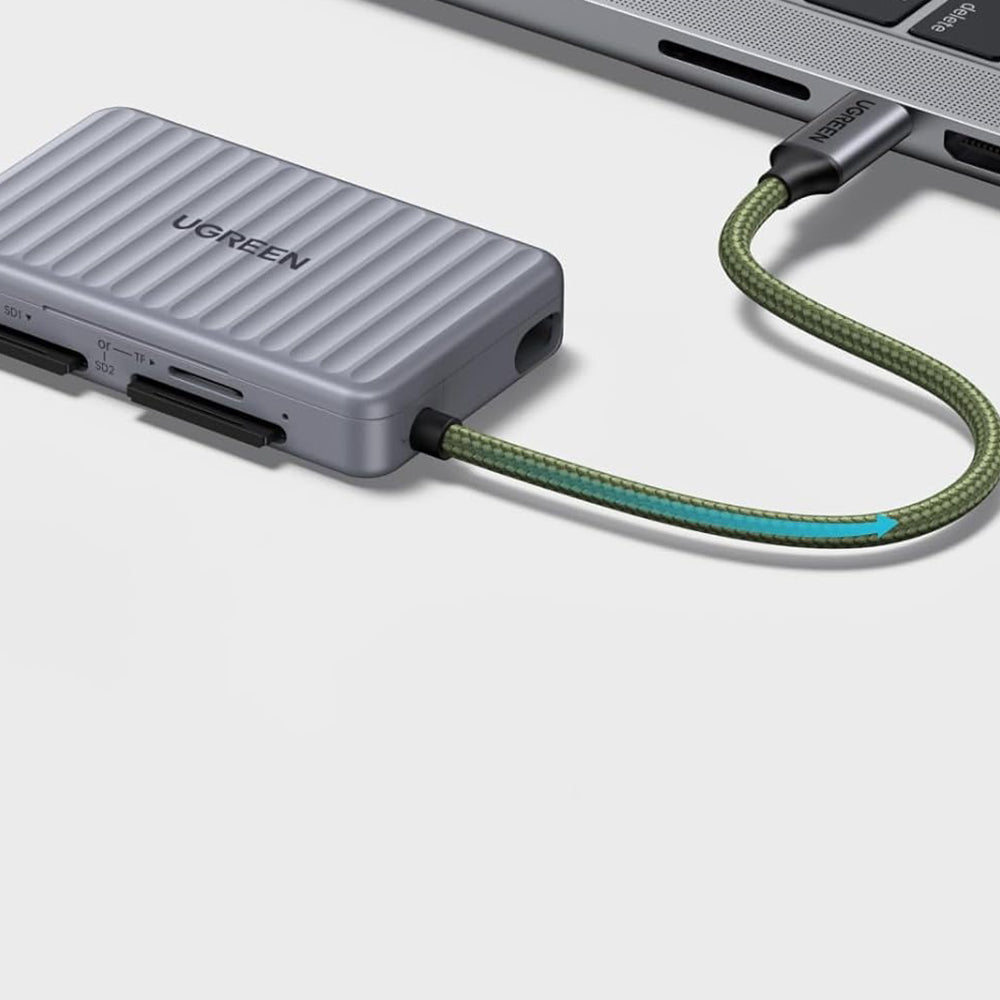 UGREEN 55886 USB-C -kortinlukija, jossa on järjestäjä, 2 x SD - microSD, Harmaa