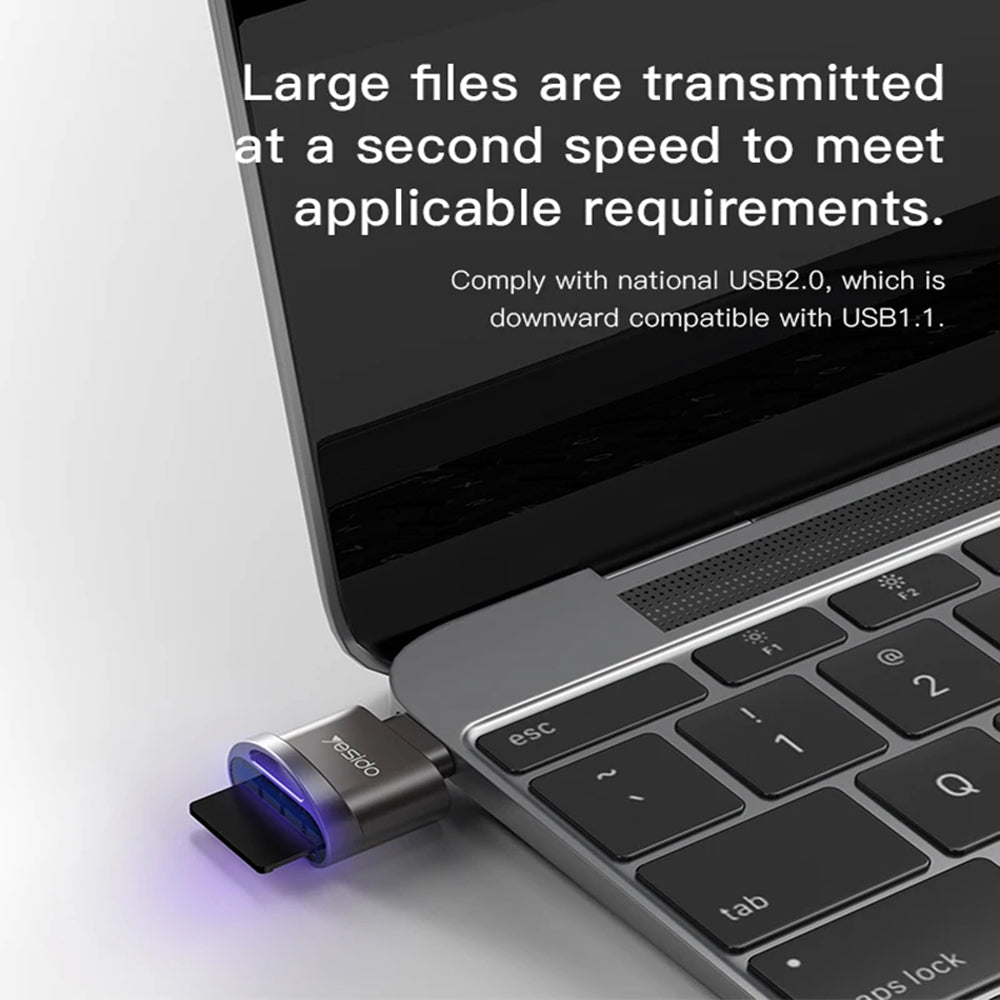 USB-C-kortinlukija Yesido GS19, microSD, Harmaa