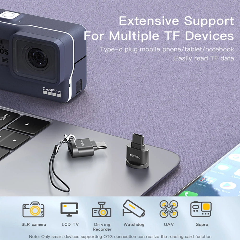 USB-C-kortinlukija Yesido GS19, microSD, Harmaa