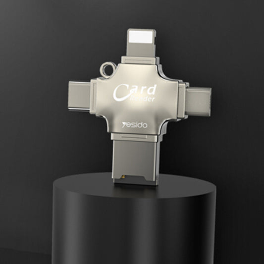 USB / USB-C / Lightning / microUSB -kortinlukija Yesido GS13, microSD, Hopea