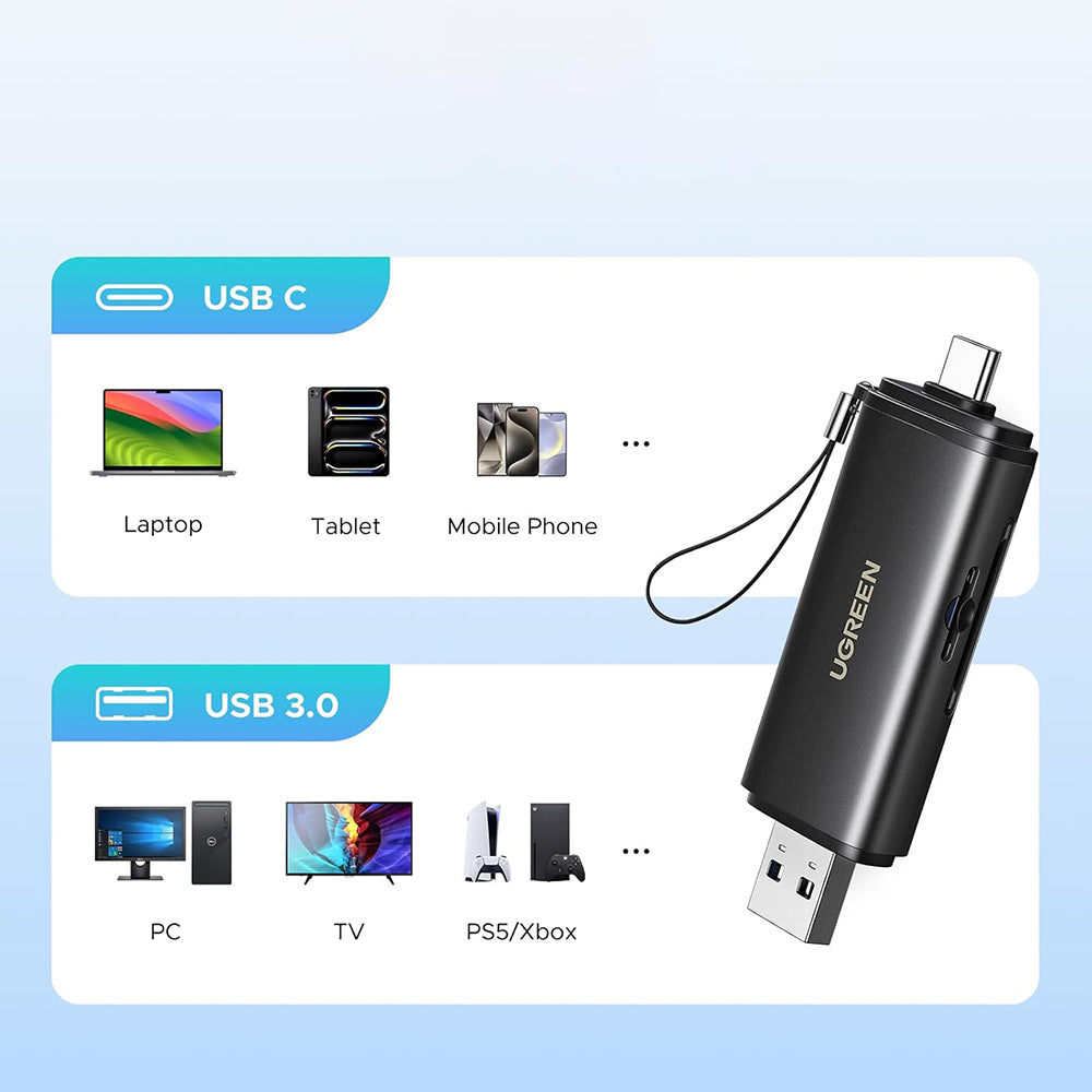 USB / USB-C -kortinlukija UGREEN CM803 (65024), SD - microSD, Musta