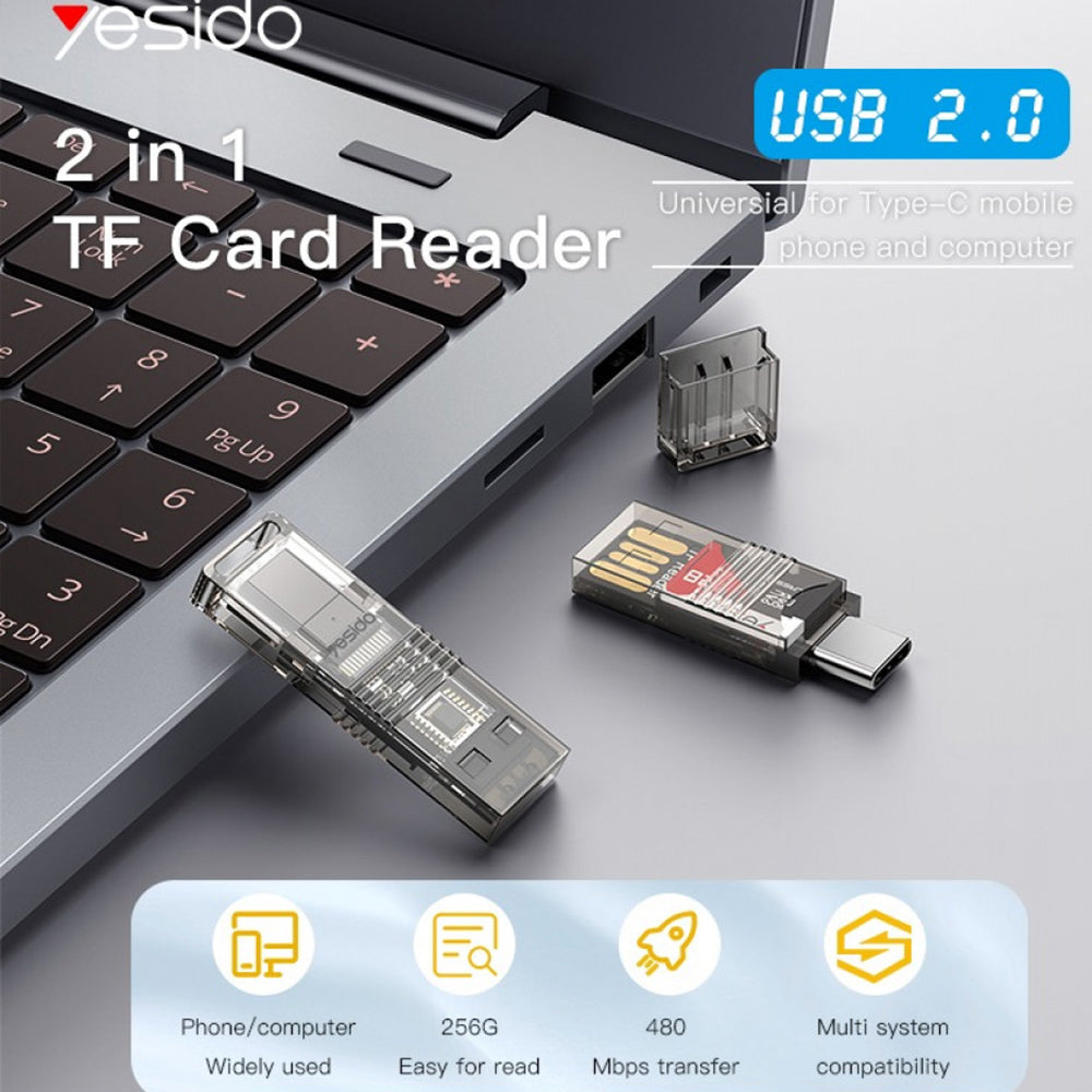 USB / USB-C -kortinlukija Yesido GS21, microSD, Läpinäkyvä