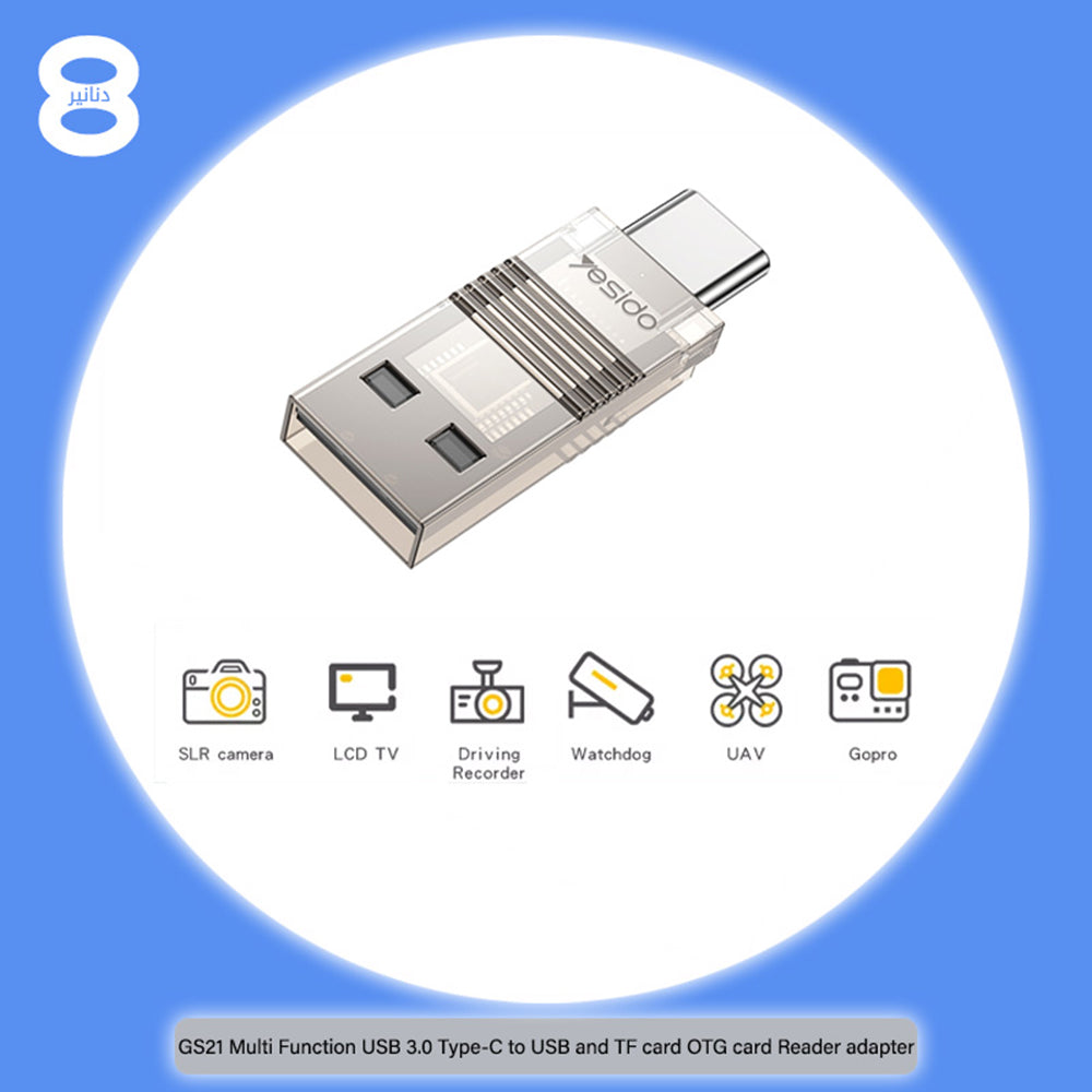 USB / USB-C -kortinlukija Yesido GS21, microSD, Läpinäkyvä