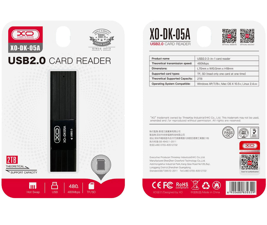 USB Card Reader XO Design DK05A, SD - microSD, Black