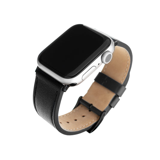 Fixed Leather -ranneke Apple Watch 49mm / 46mm / 45mm / 44mm / 42mm -sarjoille, Musta