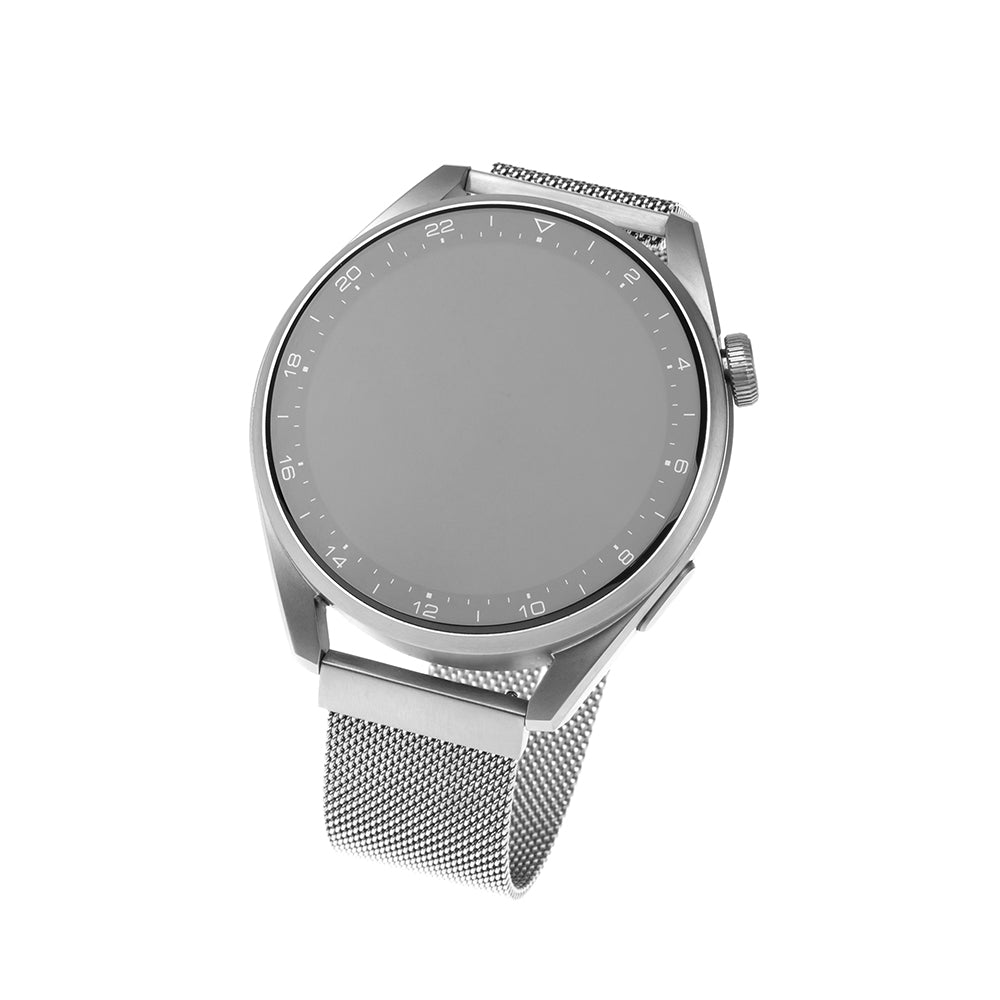 Fixed Mesh -ranneke Samsung Galaxy Watchille / Huawei Watch -sarjalle, 20mm, Hopeanvärinen
